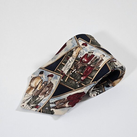 Gant Tie Silk  Multicolor Golf Players Print VTG Boho Art to Wear W3.75 L58 inch - Picture 16 of 16